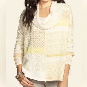 Free People Favorite patchwork Cream and Tan Knit Sweater XS